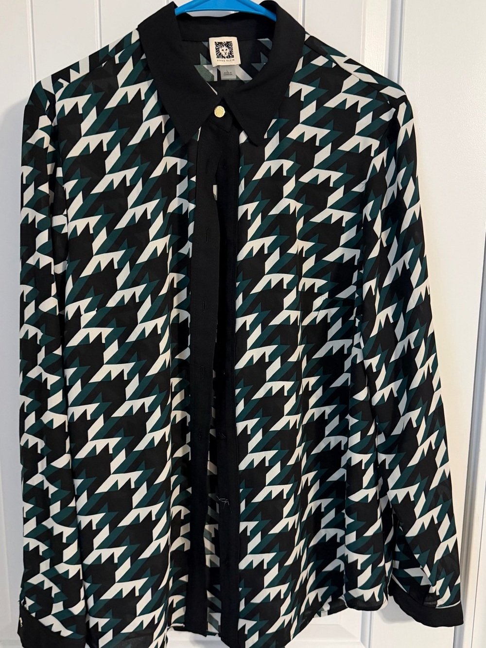 Anne Klein Black, White & Teal Geometric Button-Front Blazer